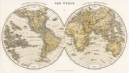 Карта полушарий из географического справочника Джеймса Брайса