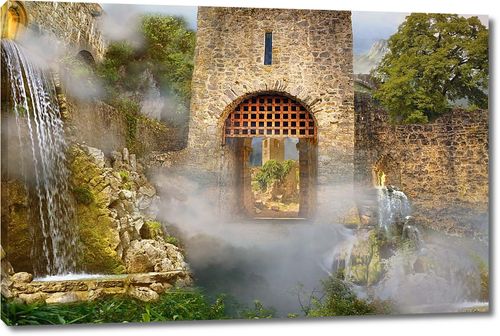 Внутри замка с водопадами