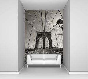 Бруклинский мост в Нью-Йорке черно-белое фото