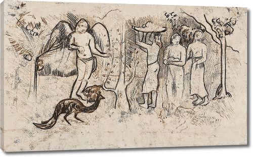 Ангел, павлин и три таитянина, эскиз