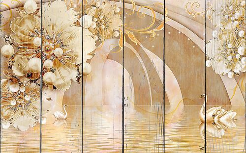 Два лебедя у арки с цветами