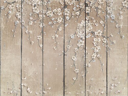 Цветущие ветки сакуры свисающие по стене