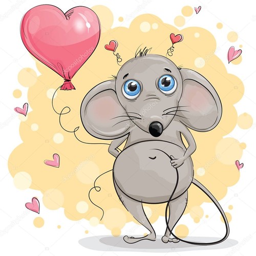 Симпатичная застенчивая мышь с воздушным сердцем
