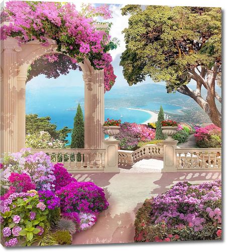 Яркий сад с розовыми цветами