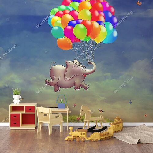 Летающий слон на воздушных шарах