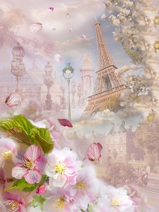 Нежные цветы на фоне Эйфелевой башни