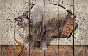 Носорог из пролома в стене с трещинами