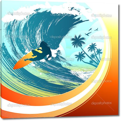 Серфингист внутри огромной волны