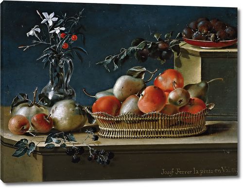 Натюрморт с фруктами и стеклянной вазой