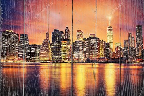 Манхэттен в центре Нью-Йорка на закате
