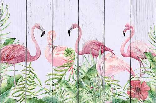 Фламинго с растениями