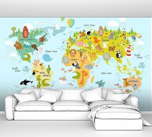 Карта мира с мультяшными животными