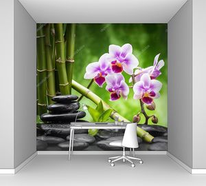 Камни дзэн и орхидея с бамбуком