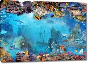 Подводный коралловый мир с затонувшем кораблем