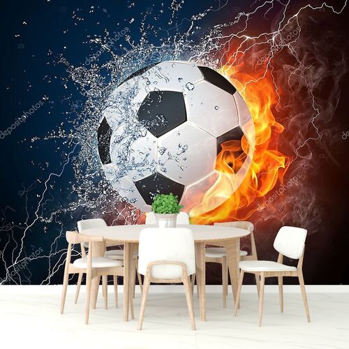 Футбольный мяч в воде и огне