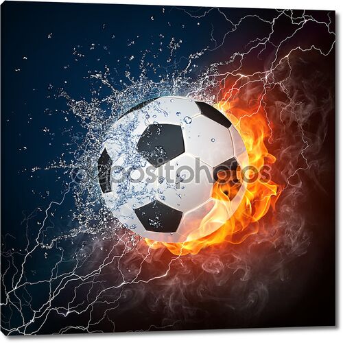 Футбольный мяч в воде и огне