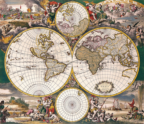 Двухполушарная Полярная карта Фредерика Де Вита 1668 года