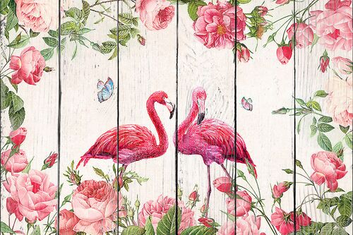 Розовые фламинго в розовых цветах