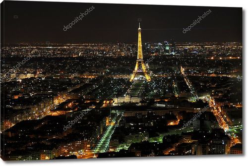 Эйфелева башня ночью - панорама
