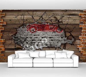 Деревянная стена с  ретро авто