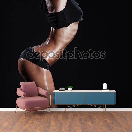 молодой мускулистый фитнес девушка брюнетка позирует на черном фоне. женщина фитнес в Спортивная одежда с тела идеальный Фитнес