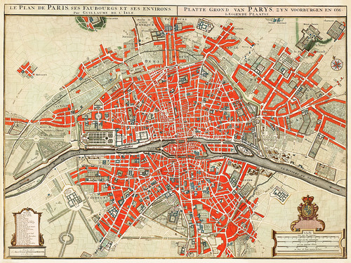 Старинная карта-план Парижа Гийома Делиля