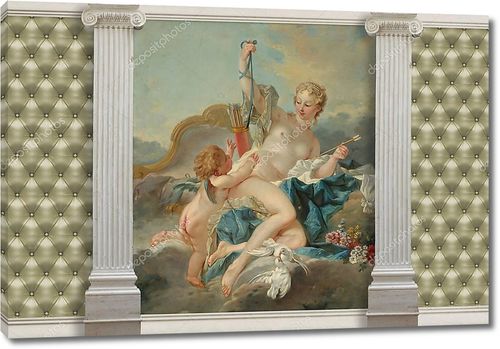 Картина Венера и Купидон Буше в обрамлении колонн