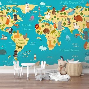 Карта мира с животными по фону