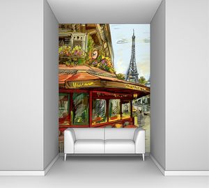 Рисунок кафешки на фоне Эйфелевой башни
