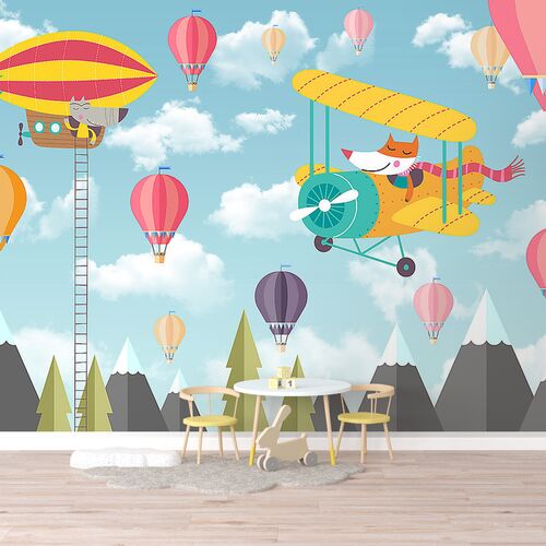 Самолетики и воздушные шары над лесом