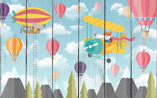 Самолетики и воздушные шары над лесом