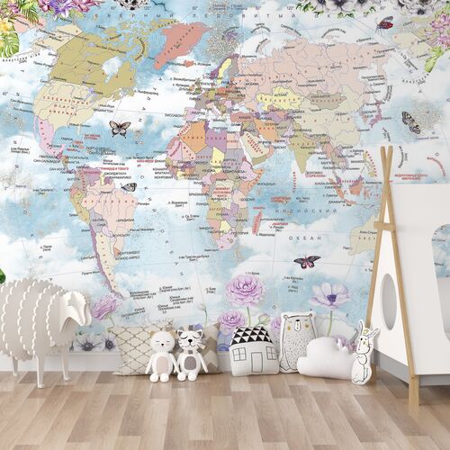 Карта мира в цветочной рамке