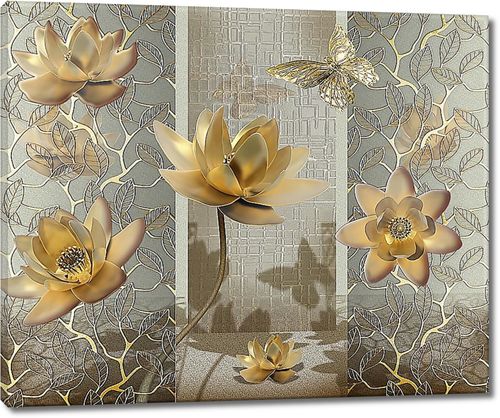 Лотосы и бабочки в золотом цвете