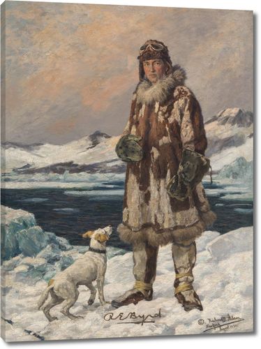 Винтажный портрет полярника с собакой