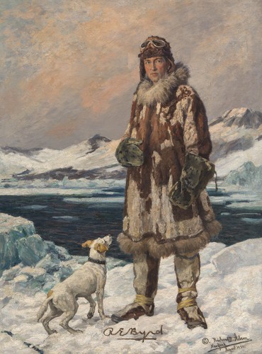 Винтажный портрет полярника с собакой