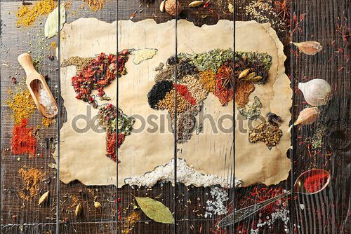 Карта мира из различных специй