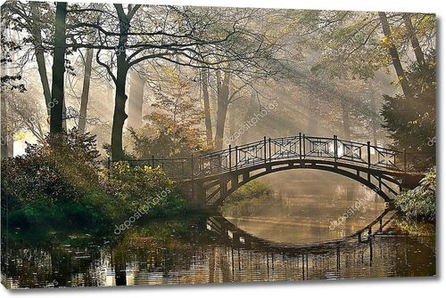 Старый мост в туманном осеннем парке