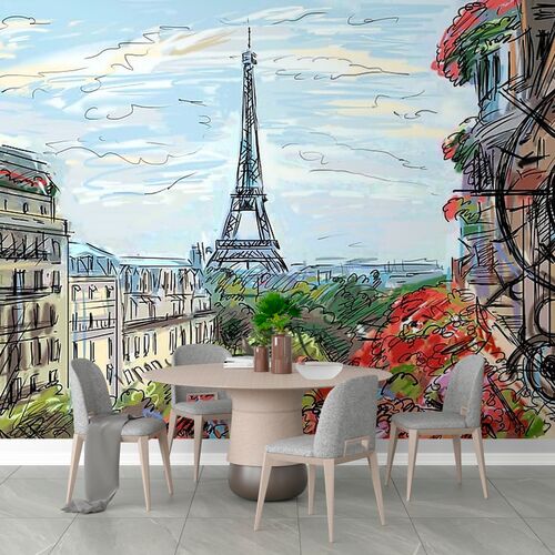 Рисунок прекрасного Парижа с балкона