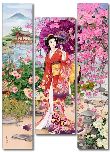 Японка в цветущем саду