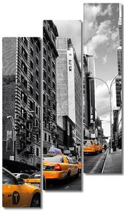 Нью-Йорк такси, автомобили черно-белый синий взгляд