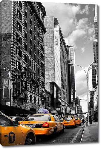 Нью-Йорк такси, автомобили черно-белый синий взгляд