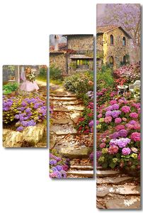 Лестница вверх к дому рядом с цветами