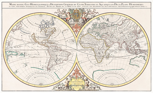 Карта земного шара и воды на двух планах полушарий Алексис-Юбер Жайо