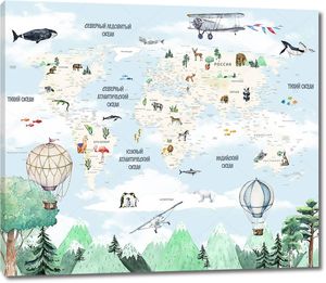 Детская карта мира на фоне леса