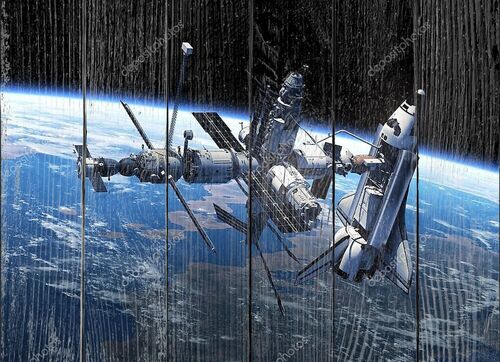 Шаттл и космическая станция в космосе