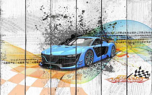 Голубая спортивная машина на абстрактном фоне
