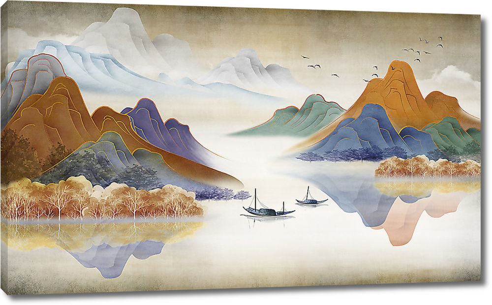 Картина «Картина на стену на холсте «Пролив между цветными сопками ...