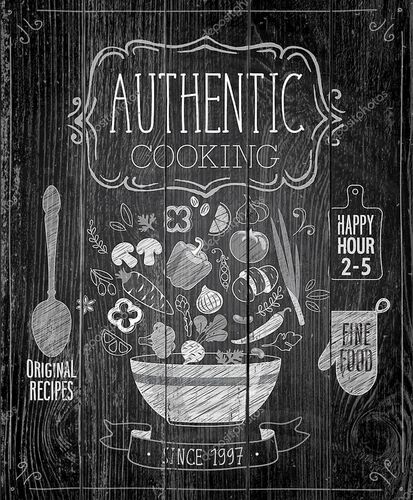 Authentic cooking poster - chalkboard style. 