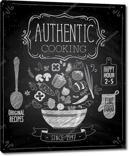 Authentic cooking poster - chalkboard style. 