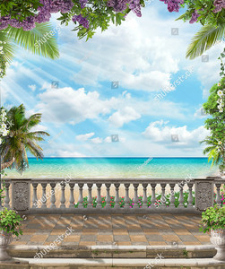 Терраса с видом на море и голубое небо